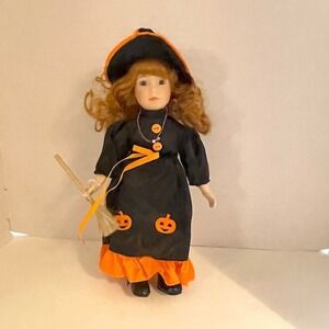 Brinn's Collectible Autumn Miss Witch Doll 1990's Vintage With Broom